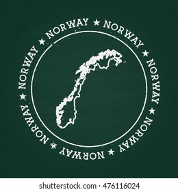 White chalk texture rubber seal with Kingdom of Norway map on a green blackboard. Grunge rubber seal with country outlines, vector illustration.