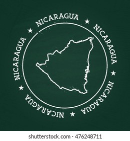 White chalk texture rubber seal with Republic of Nicaragua map on a green blackboard. Grunge rubber seal with country outlines, vector illustration.