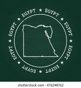 White chalk texture rubber seal with Arab Republic of Egypt map on a green blackboard. Grunge rubber seal with country outlines, vector illustration.