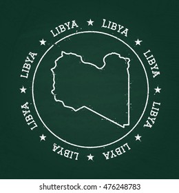 White chalk texture rubber seal with Libya map on a green blackboard. Grunge rubber seal with country outlines, vector illustration.