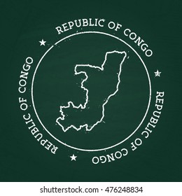 White chalk texture rubber seal with Republic of the Congo map on a green blackboard. Grunge rubber seal with country outlines, vector illustration.