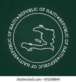 White chalk texture rubber seal with Republic of Haiti map on a green blackboard. Grunge rubber seal with country outlines, vector illustration.