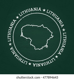 White chalk texture rubber seal with Republic of Lithuania map on a green blackboard. Grunge rubber seal with country outlines, vector illustration.