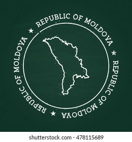 White chalk texture rubber seal with Republic of Moldova map on a green blackboard. Grunge rubber seal with country outlines, vector illustration.