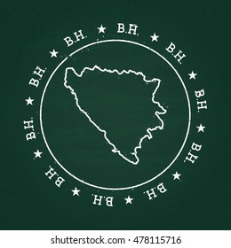 White chalk texture rubber seal with Bosnia and Herzegovina map on a green blackboard. Grunge rubber seal with country outlines, vector illustration.