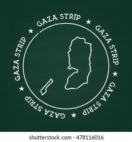 White chalk texture rubber seal with Palestine map on a green blackboard. Grunge rubber seal with country outlines, vector illustration.