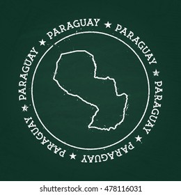White chalk texture rubber seal with Republic of Paraguay map on a green blackboard. Grunge rubber seal with country outlines, vector illustration.