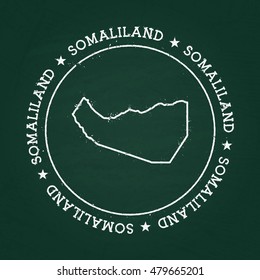 White chalk texture rubber seal with Republic of Somaliland map on a green blackboard. Grunge rubber seal with country outlines, vector illustration.