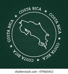 White chalk texture rubber seal with Republic of Costa Rica map on a green blackboard. Grunge rubber seal with country outlines, vector illustration.
