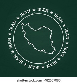 White chalk texture rubber seal with Islamic Republic of Iran map on a green blackboard. Grunge rubber seal with country outlines, vector illustration.