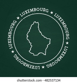White chalk texture rubber seal with Grand Duchy of Luxembourg map on a green blackboard. Grunge rubber seal with country outlines, vector illustration.