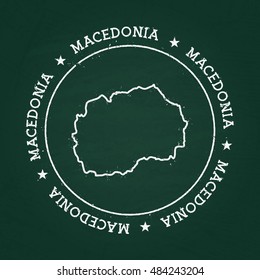 White chalk texture rubber seal with Former Yugoslav Republic of Macedonia map on a green blackboard. Grunge rubber seal with country outlines, vector illustration.