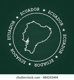 White chalk texture rubber seal with Republic of Ecuador map on a green blackboard. Grunge rubber seal with country outlines, vector illustration.