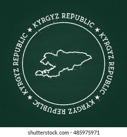 White chalk texture rubber seal with Kyrgyz Republic map on a green blackboard. Grunge rubber seal with country outlines, vector illustration.
