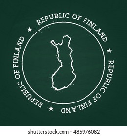 White chalk texture rubber seal with Republic of Finland map on a green blackboard. Grunge rubber seal with country outlines, vector illustration.