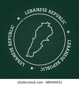 White chalk texture rubber seal with Lebanese Republic map on a green blackboard. Grunge rubber seal with country outlines, vector illustration.