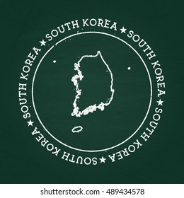 White chalk texture rubber seal with Republic of Korea map on a green blackboard. Grunge rubber seal with country outlines, vector illustration.