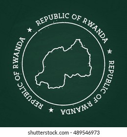 White chalk texture rubber seal with Republic of Rwanda map on a green blackboard. Grunge rubber seal with country outlines, vector illustration.