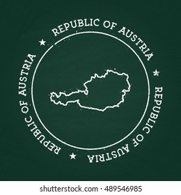 White chalk texture rubber seal with Republic of Austria map on a green blackboard. Grunge rubber seal with country outlines, vector illustration.