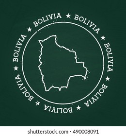 White chalk texture rubber seal with Plurinational State of Bolivia map on a green blackboard. Grunge rubber seal with country outlines, vector illustration.