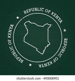 White chalk texture rubber seal with Republic of Kenya map on a green blackboard. Grunge rubber seal with country outlines, vector illustration.