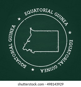 White chalk texture rubber seal with Republic of Equatorial Guinea map on a green blackboard. Grunge rubber seal with country outlines, vector illustration.
