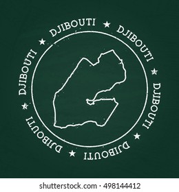 White chalk texture rubber seal with Republic of Djibouti map on a green blackboard. Grunge rubber seal with country outlines, vector illustration.