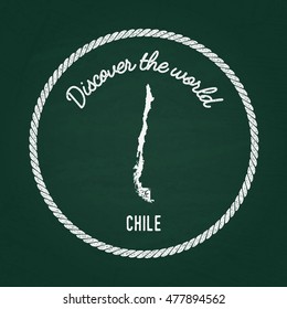 White chalk texture vintage insignia with Republic of Chile map on a green blackboard. Grunge rubber seal with country outlines, vector illustration.