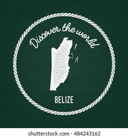 White chalk texture vintage insignia with Belize map on a green blackboard. Grunge rubber seal with country outlines, vector illustration.