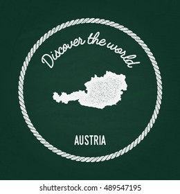 White chalk texture vintage insignia with Republic of Austria map on a green blackboard. Grunge rubber seal with country outlines, vector illustration.