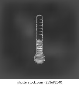 white chalk thermometer icon on black board background(vector)