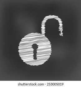 white chalk unlocked pad lock icon on black board background(vector)