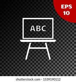 White Chalkboard icon isolated on transparent dark background. School Blackboard sign.  Vector Illustration