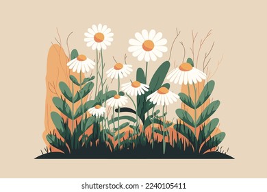 white chamomile flowers nature background illustration for invitation and greetings card