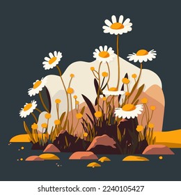 white chamomile flowers nature background illustration for invitation and greetings card