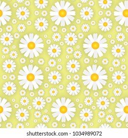 White Chamomile Flowers On Yellow Background Seamless Pattern Beautiful Floral Ornament Template Vector Illustration