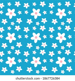 White chamomile on a blue background. Daisy chain ornament. Floral seamless pattern.