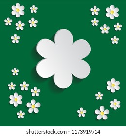 White Chamomile. Pattern Wrapping Paper, Textile Template. Green Background. Illustration in paper style.