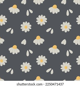 Camomile blanco. Patrón floral sin foco. Flores vectoriales.