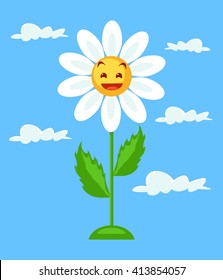 White chamomile. Vector flat cartoon illustration
