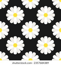 Camomiles blancos sobre fondo negro. Patrón veloz. Mejor para textiles, papel pintado, decoración de casa, papel de envoltura, paquete y diseño web.