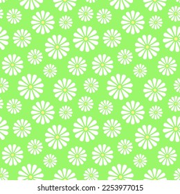 White chamomiles on green background seamless pattern. Best for textile, wallpapers, home decoration, wrapping paper, package and web design.