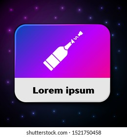 White Champagne bottle icon isolated on black background. Rectangle color button. Vector Illustration