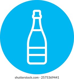 A white champagne bottle icon on a light blue circular background, symbolizing celebration, success, and luxury. The design conveys joy and elegance, making it perfect for marking special occasions an