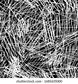 white chaotic hand drawn lines on black. grunge vector texture. cool textile design