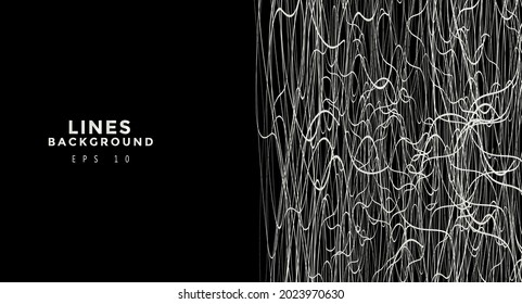 White chaotic lines background. Hand drawn lines. Tangled chaotic pattern. Vector illustration.