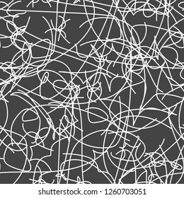 white chaotic lines on black. abstract texture. vector seamless pattern