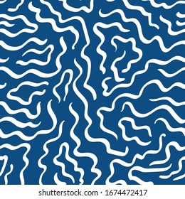 líneas caóticas blancas sobre el azul clásico.patrón sin fisuras vectoriales. diseño de tejidos