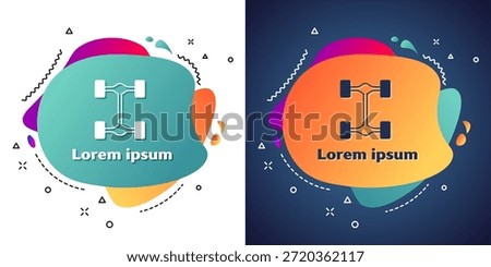 White Chassis car icon isolated on white and blue background. Abstract banner with liquid shapes. Vector