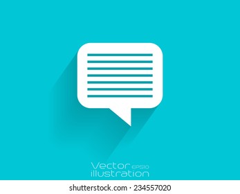 White chat bubble with lines icon on blue background